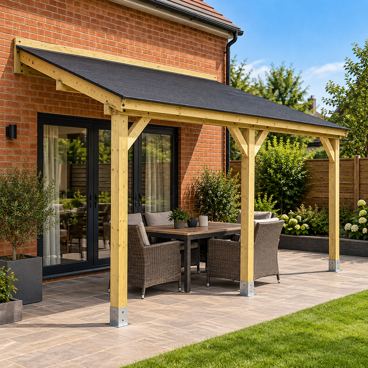 CAMBERWELL House Lean To Wooden Gazebo Wall Mounted 3m with Super Felt